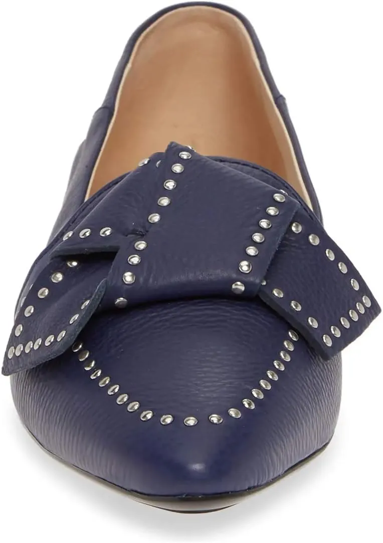 FSJ Women Trendy Point Toe Studs Loafer Flats Slip On Low Heels Pumps Bowknot Comfort Casual Formal Dress Shoes Size 4-15 US