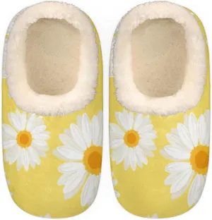 Geometric Cactus Floral Slippers for Women， Soft Cozy Warm Fuzzy Memory Foam House Slippers， Non Slip Closed Back Winter Comfy Plush Ladies House Shoes for Indoor Bedroom
