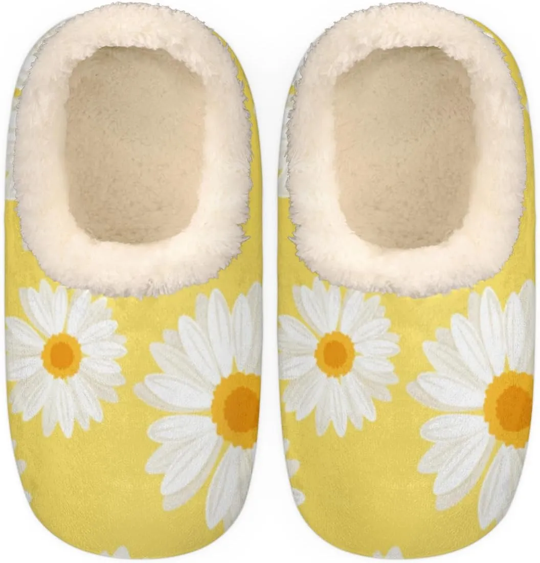 Geometric Cactus Floral Slippers for Women， Soft Cozy Warm Fuzzy Memory Foam House Slippers， Non Slip Closed Back Winter Comfy Plush Ladies House Shoes for Indoor Bedroom