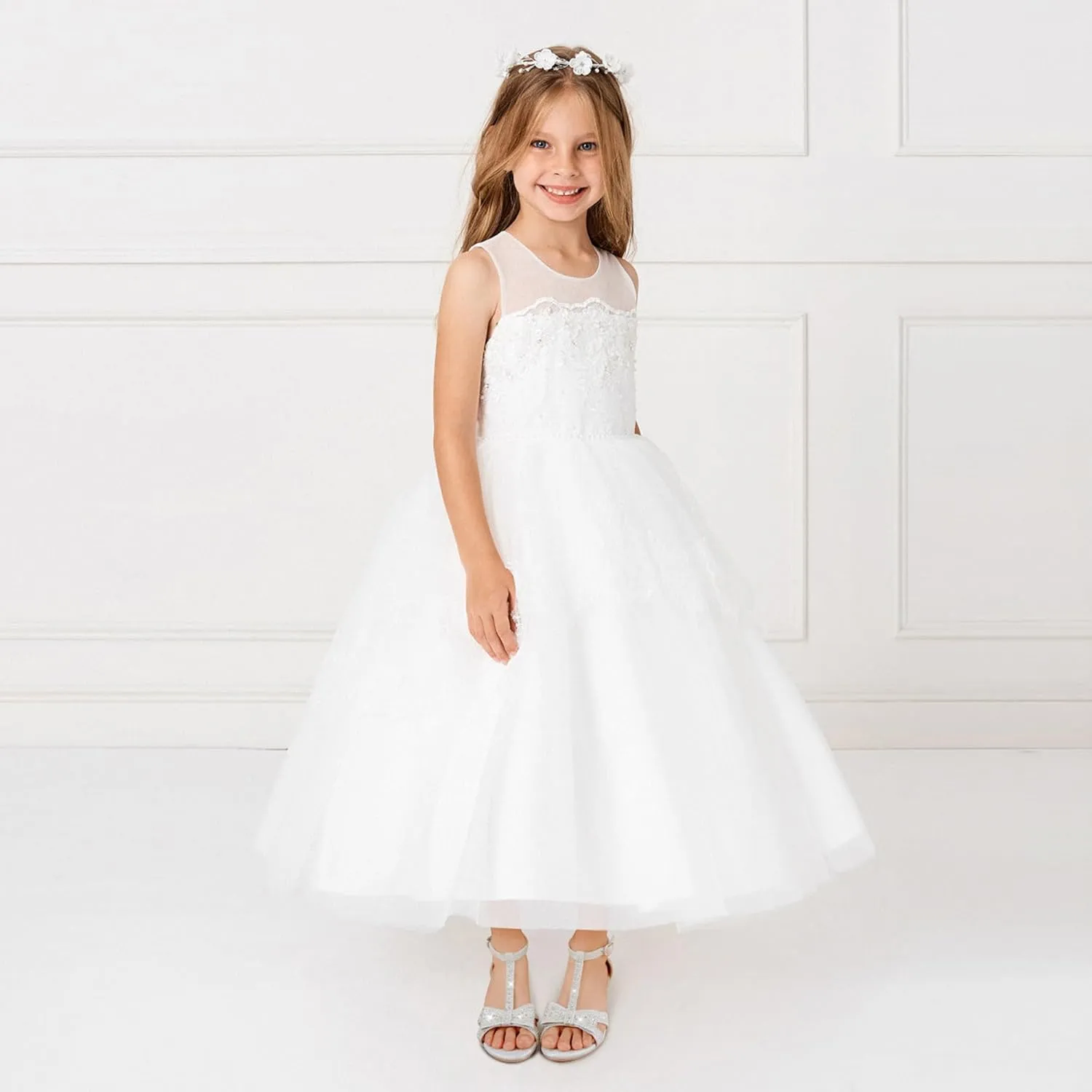 Girls Heel Sandals Dress Pump Open Toe T Strap Rhinestone Sandals Wedding Party Prom Shoes Little Big Kids