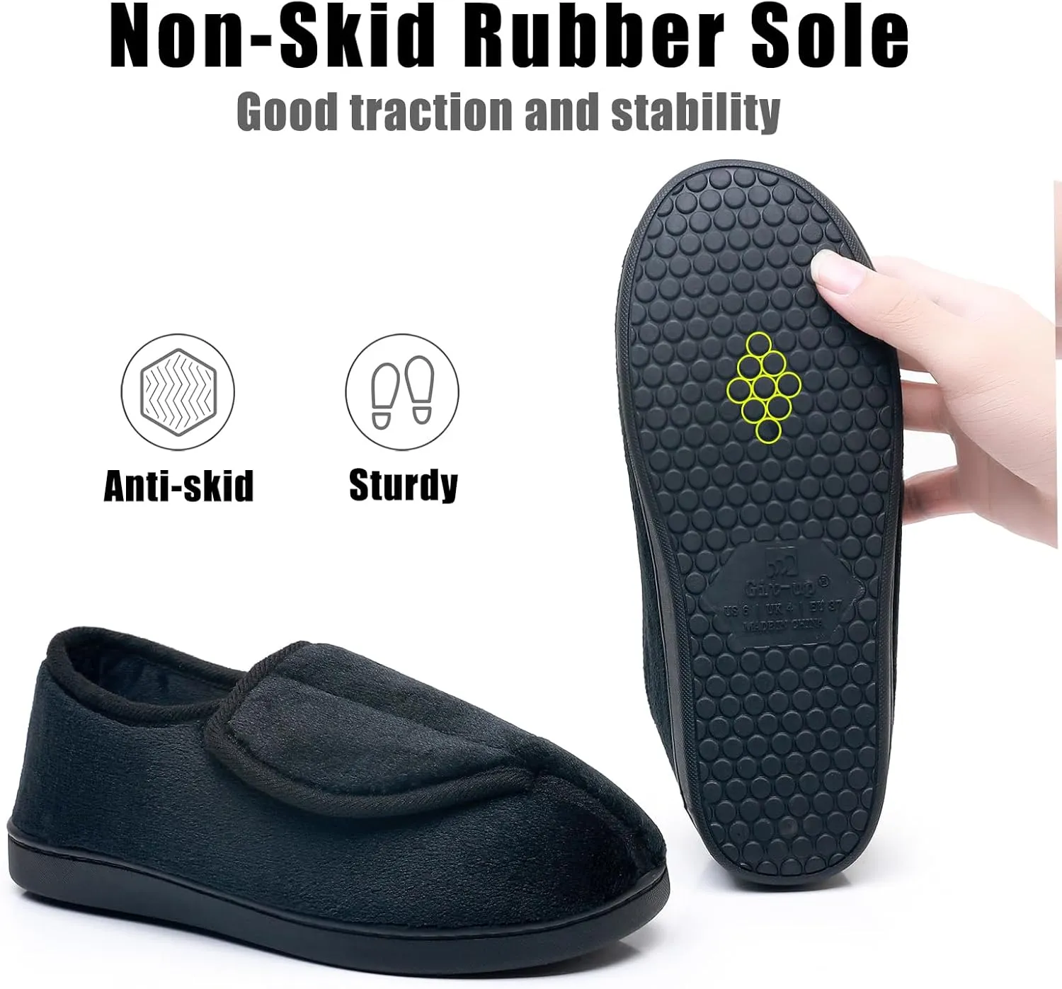 Git-up Women Memory Foam Diabetic Slippers Arthritis Edema Adjustable Closed Toe Swollen Feet Slippers Comfortable House Indoor Outdoor Shoes with Rubber Sole