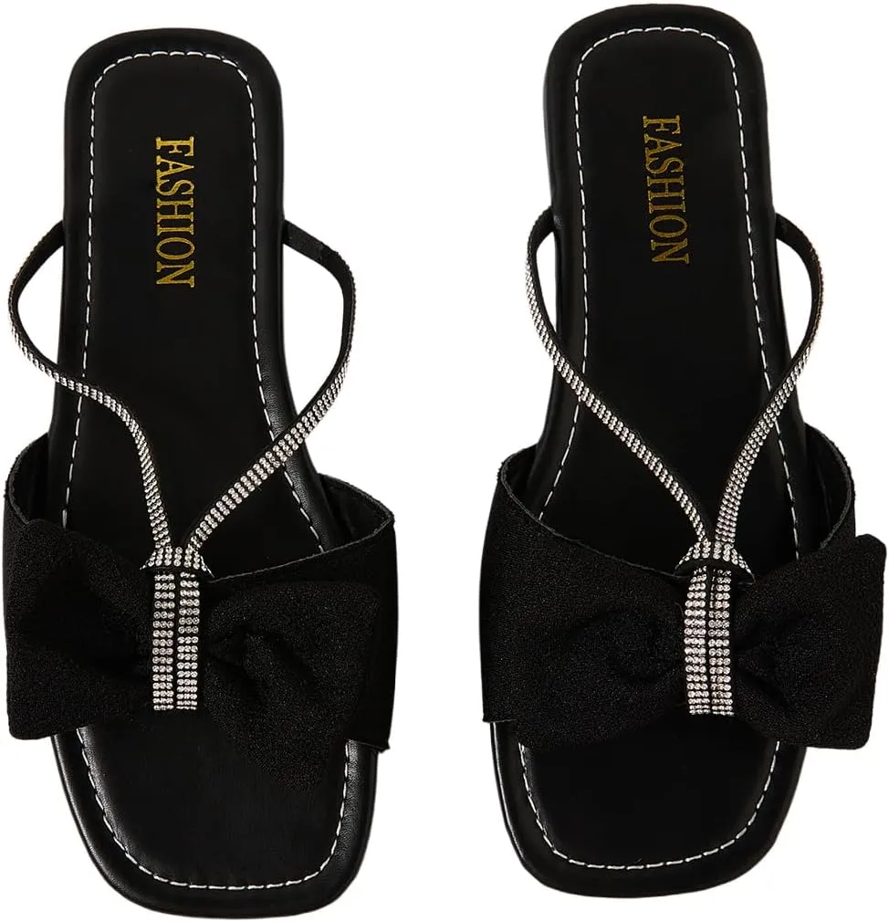 GORGLITTER Women's Bow Flats Sandals Dress Strappy Open Toe Summer Slides Sandal