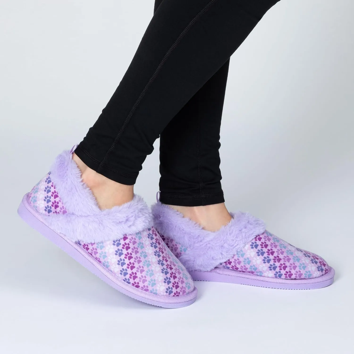 GreaterGood Paw Print Faux Fur Lined Indoor/Outdoor Slippers