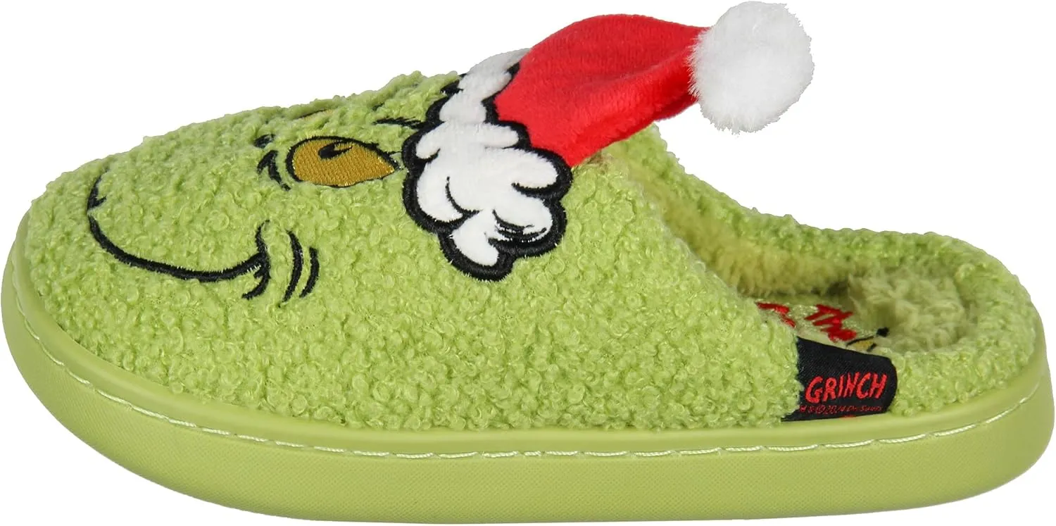 Grinch Slippers Dr Seuss The Grinch Who Stole Christmas 3D Hat Holiday Matching Family Rubber Bottom House Slipper
