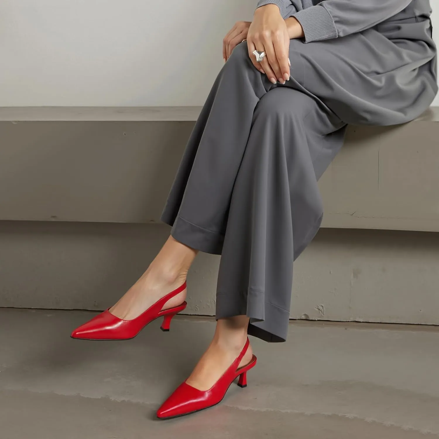 heelchic Women's Kitten Heel, Closed Pointed Toe Low Heel, Comfortable Pumps Shoes for Women Dress Shoes