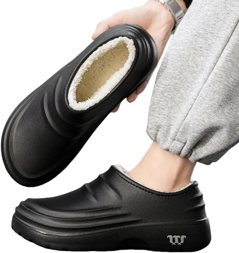 HiGropcore Fur Lined Platform Clogs, Waterproof Winter Clog Slippers for Women Men, Slip-Resistant Easy Clean Kitchen Shoes