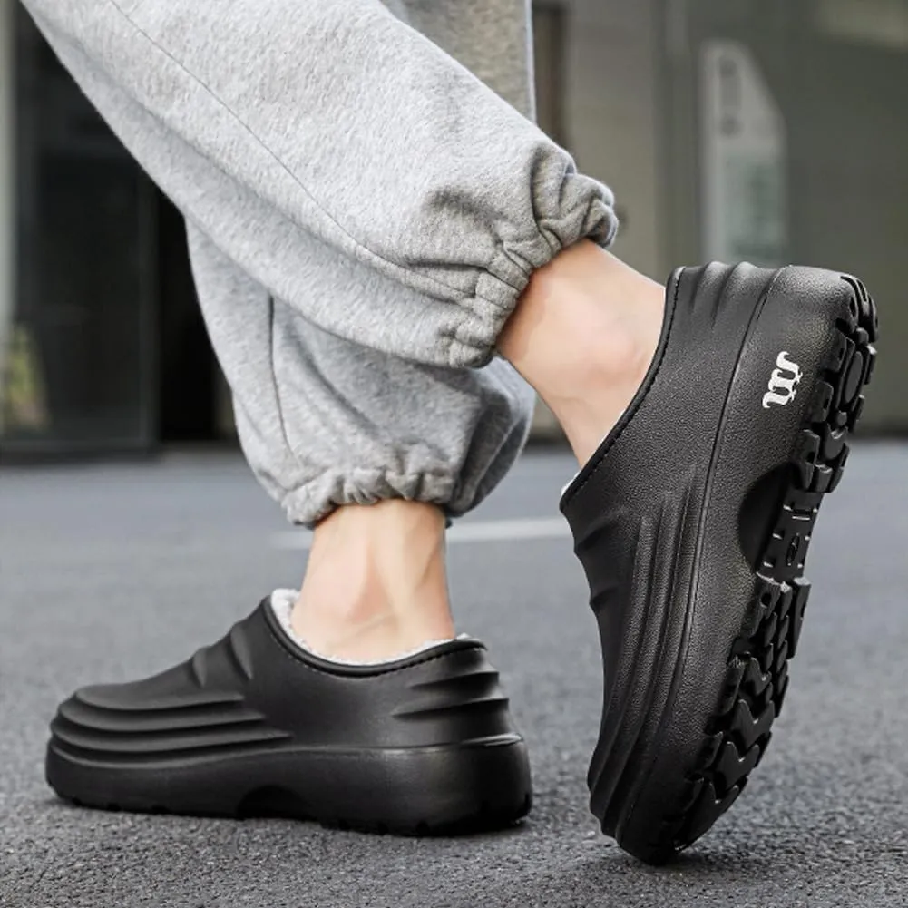 HiGropcore Fur Lined Platform Clogs, Waterproof Winter Clog Slippers for Women Men, Slip-Resistant Easy Clean Kitchen Shoes