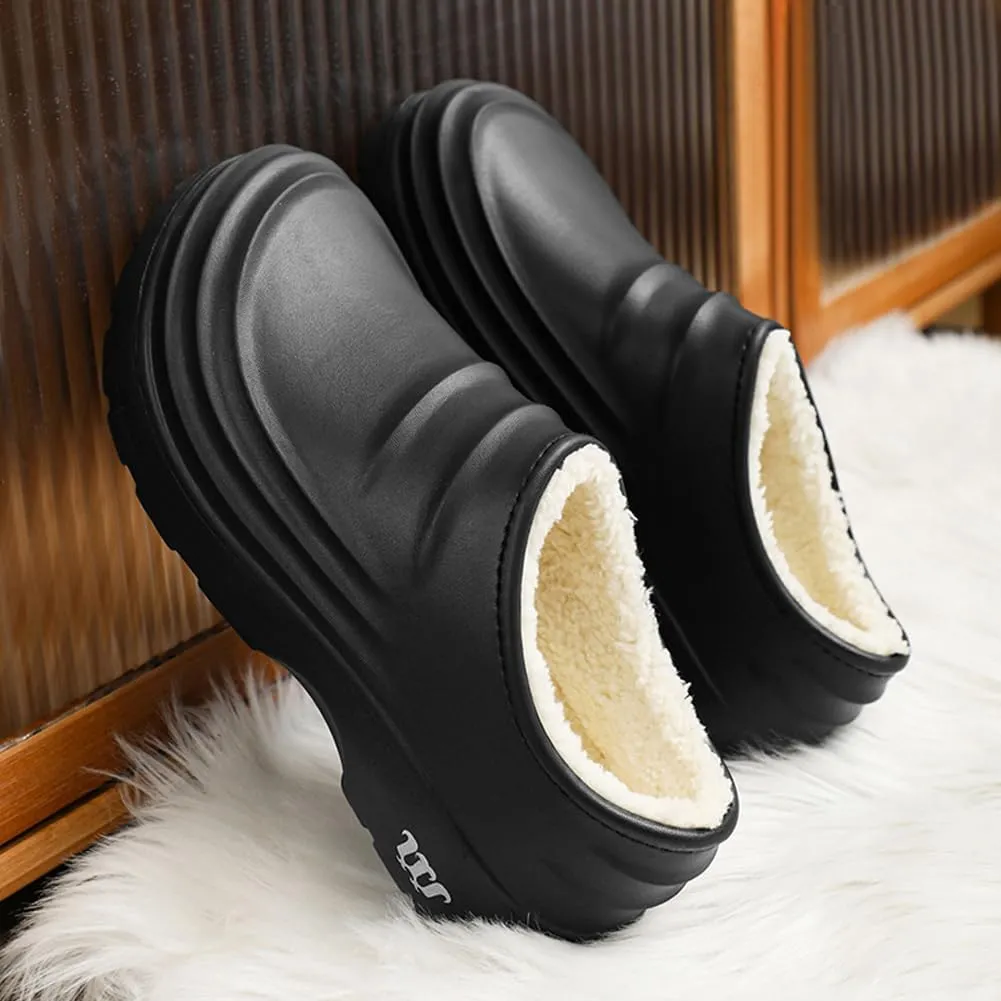 HiGropcore Fur Lined Platform Clogs, Waterproof Winter Clog Slippers for Women Men, Slip-Resistant Easy Clean Kitchen Shoes