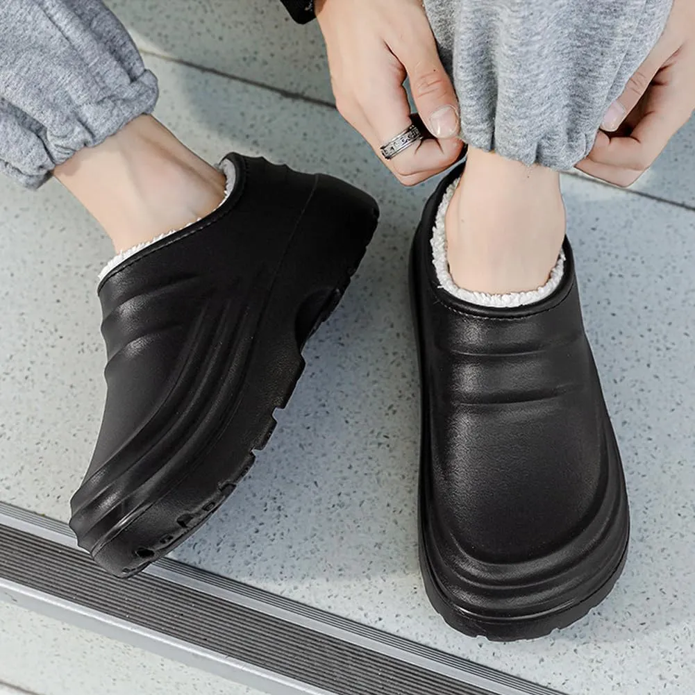 HiGropcore Fur Lined Platform Clogs, Waterproof Winter Clog Slippers for Women Men, Slip-Resistant Easy Clean Kitchen Shoes