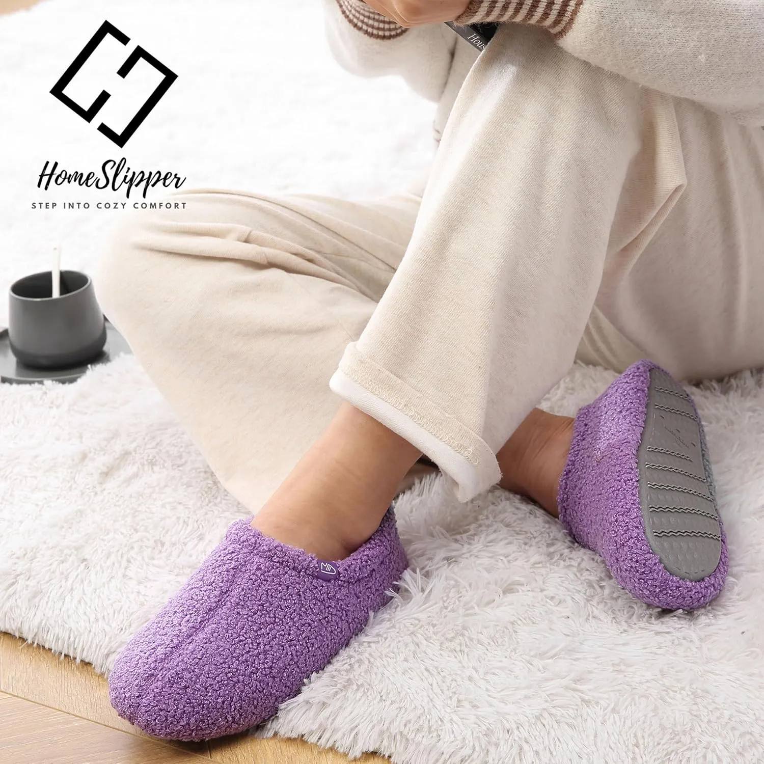 Home Slipper Memory Foam Slippers for Women Curly Fuzzy Bedroom House Shoes Non-slip Indoor Slipper Booties