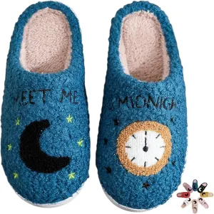 Home Slippers Winter Warm Plush Slippers Comfy Slippers for Women Men Indoor House Fluffy Couple Slippers Soft Cozy Non-Slip Sole Shoes Bedroom Slippers Fuzzy Moon Slippers
