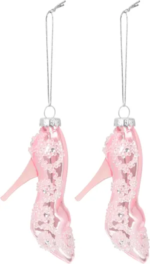 Homoyoyo High Heels Shoes Ornaments Girls, Crystal Glass Shoe Ornament Mini Plastic Slippers for Wedding Birthday Party Table Favors Decoration (Pink)