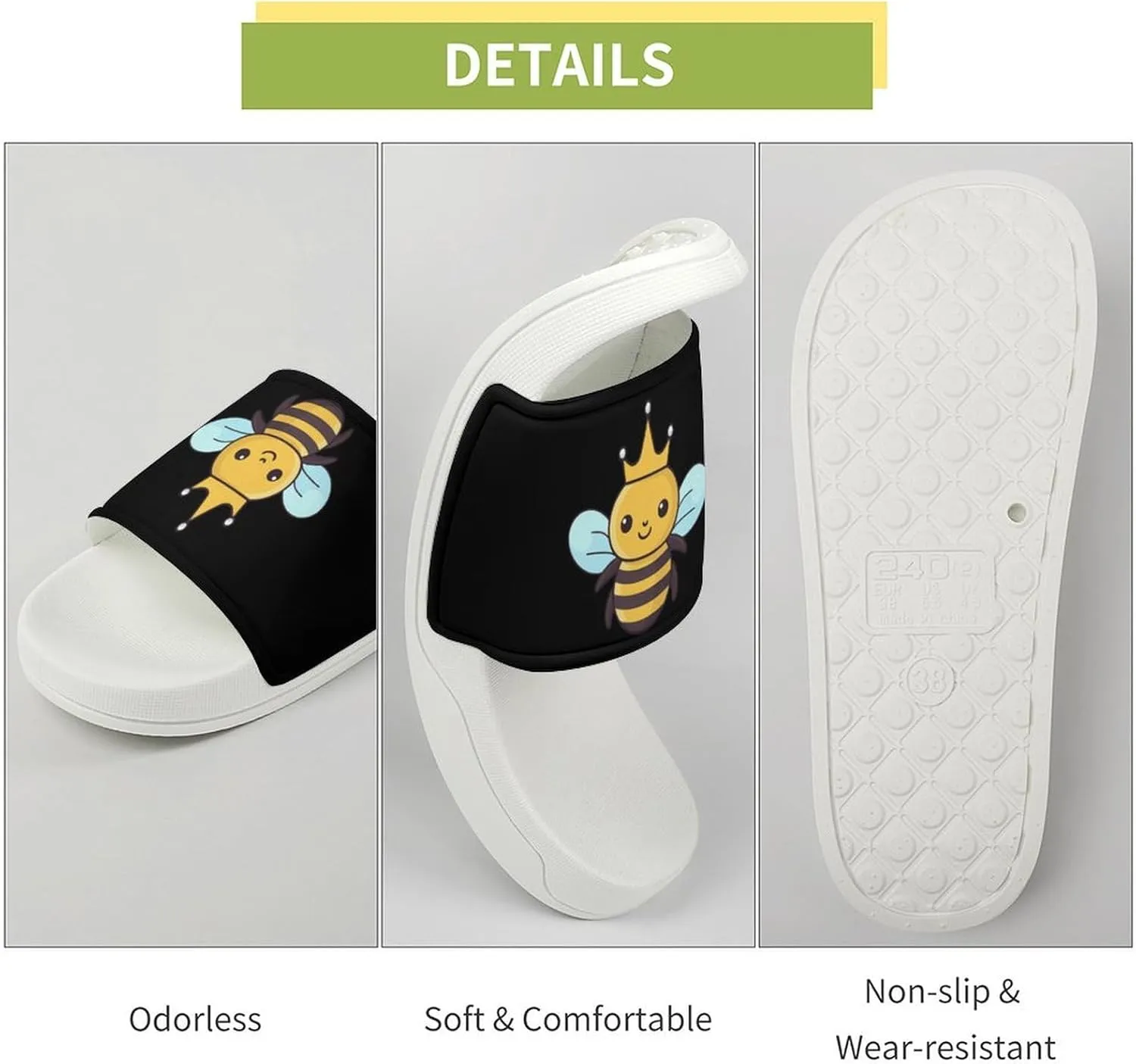 Honey Bee Open Toe Slippers for Women And Men Non Slip Shower Slippers Home Slippers