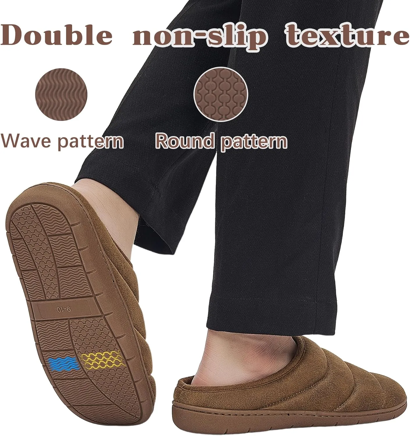 House Slippers for Men, Memory Foam Comfy Mens Slippers with Arch Support, Slip On Men's Bedroom Slipper with Rubber Sole Indoor Outdoor