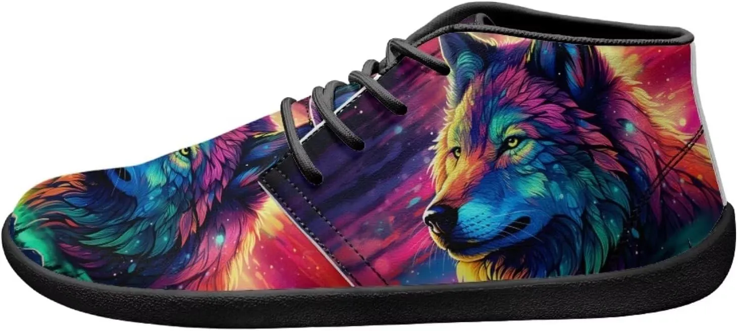 Howilath Wolf Print Barefoot Shoes Men Leather Low Zero Drop Sneaker Casual Running Cross Training Shoe