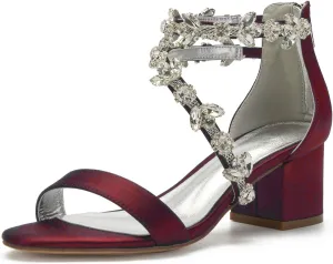 Hyinlays Women's Chunky Block Heel Crystal Wedding Sandals for Bride Open Toe Formal Party Dress Shoes Low Heels Sandal