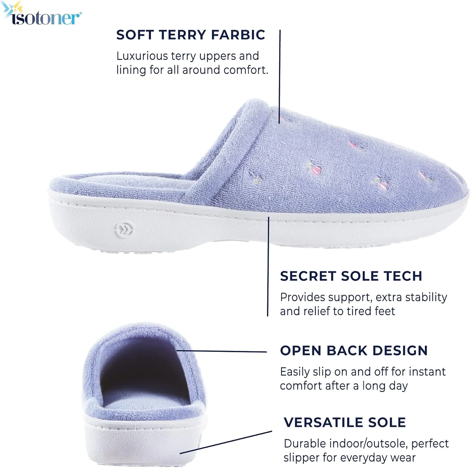 isotoner Women's Signature Terry Floral-Embroidered Slipper