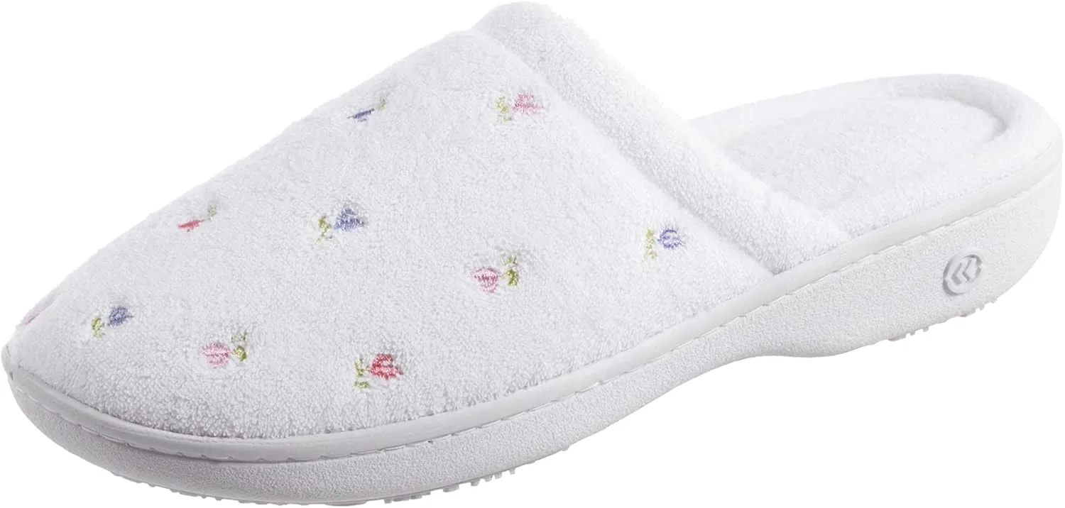 isotoner Women's Signature Terry Floral-Embroidered Slipper