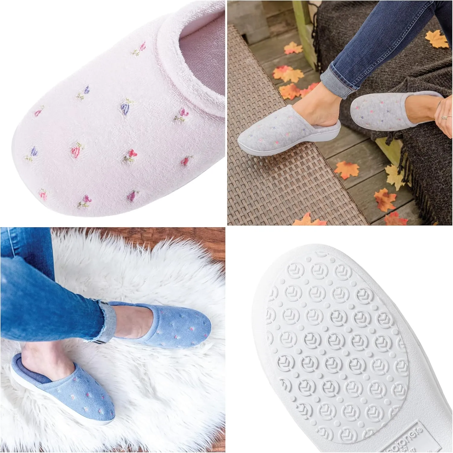 isotoner Women's Signature Terry Floral-Embroidered Slipper