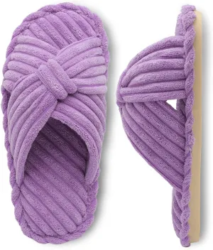 JIASUQI Women's Purple Faux Fur Criss Cross Open Toe House Slippers for Women