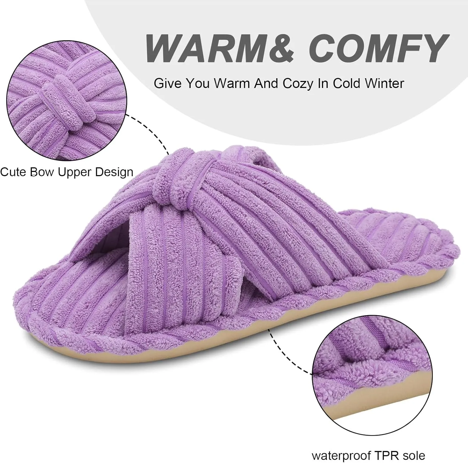 JIASUQI Women's Purple Faux Fur Criss Cross Open Toe House Slippers for Women