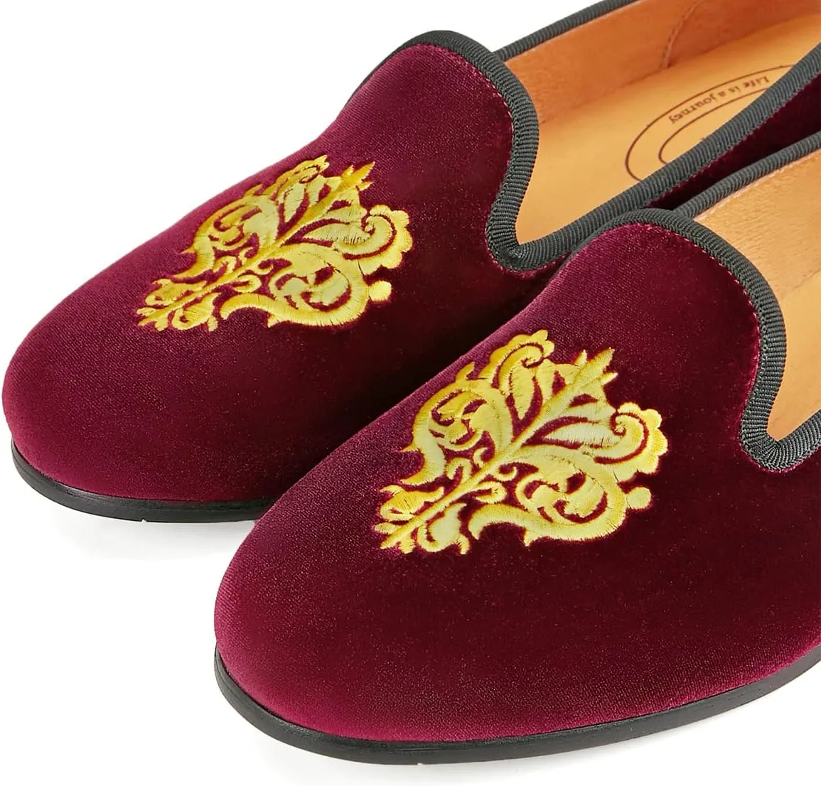 Journey West Men's Velvet Loafers Embroidery Slip-On Loafers Tuxedo Dress Shoes Smoking Slippers for Men