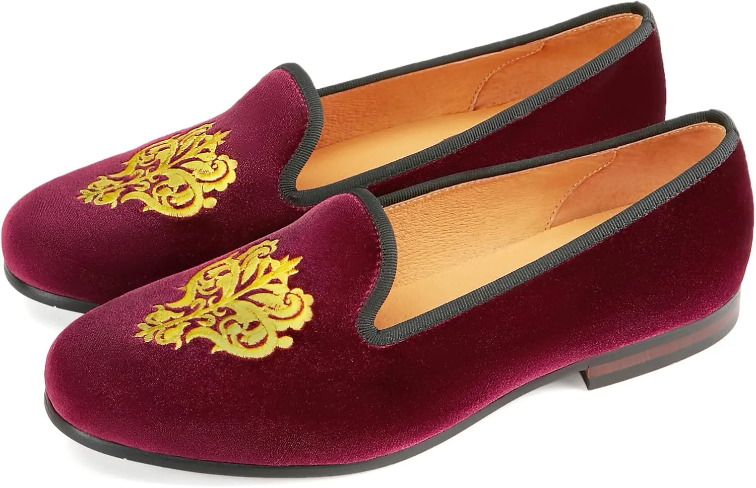 Journey West Men's Velvet Loafers Embroidery Slip-On Loafers Tuxedo Dress Shoes Smoking Slippers for Men