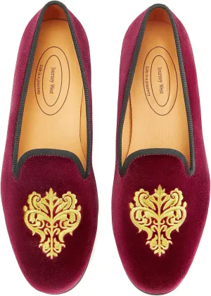 Journey West Men's Velvet Loafers Embroidery Slip-On Loafers Tuxedo Dress Shoes Smoking Slippers for Men