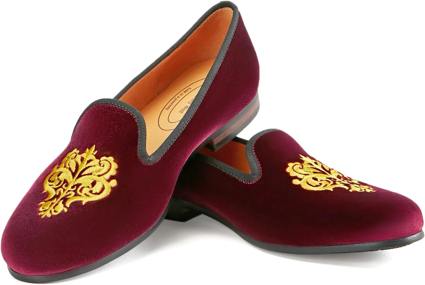 Journey West Men's Velvet Loafers Embroidery Slip-On Loafers Tuxedo Dress Shoes Smoking Slippers for Men