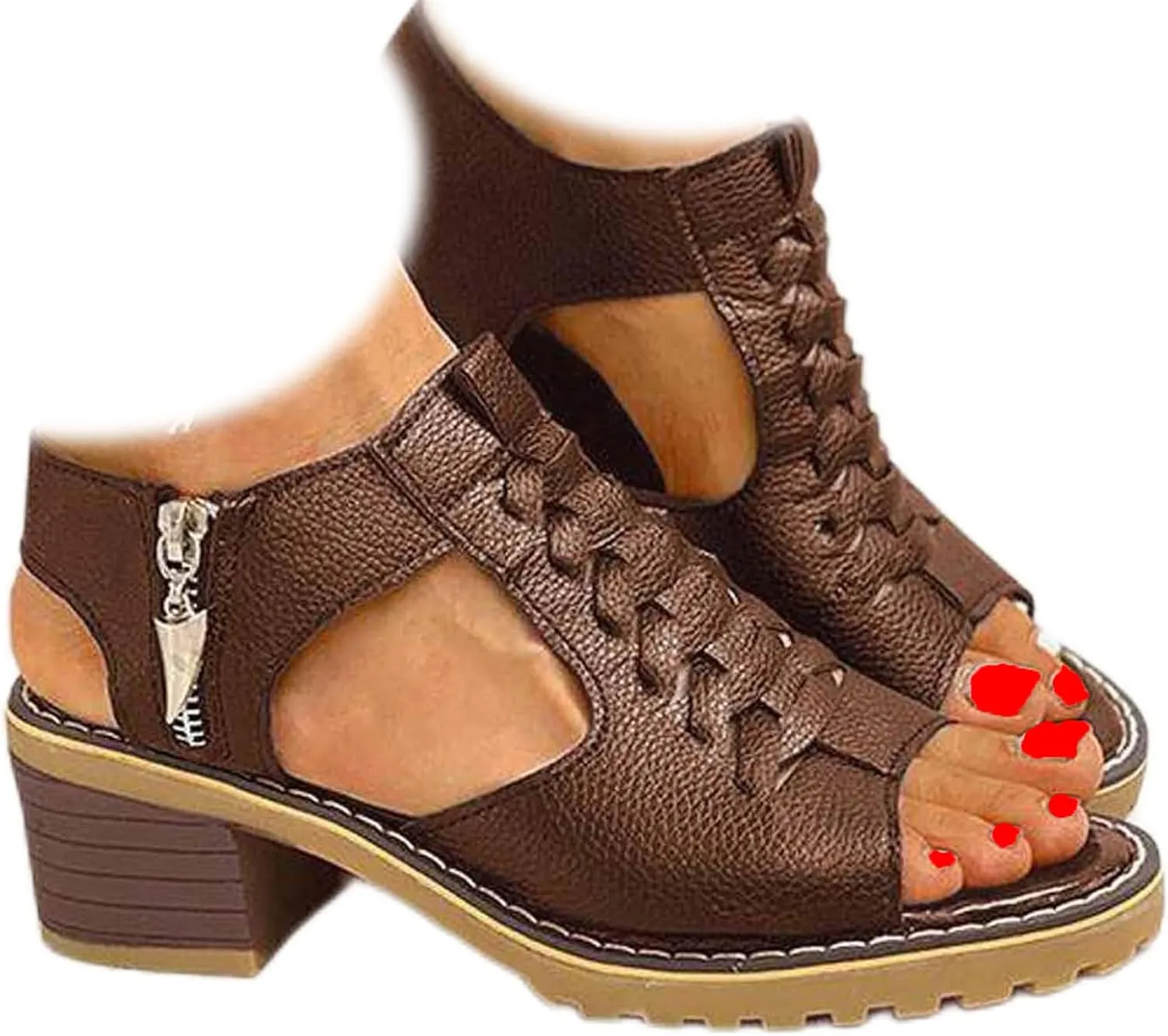 Keilani Sandals - Keilani Peep Toe Cutout Zipper Chunky Heeled Sandals, Orthotic Shoes, Peep Toe Sandal for Women