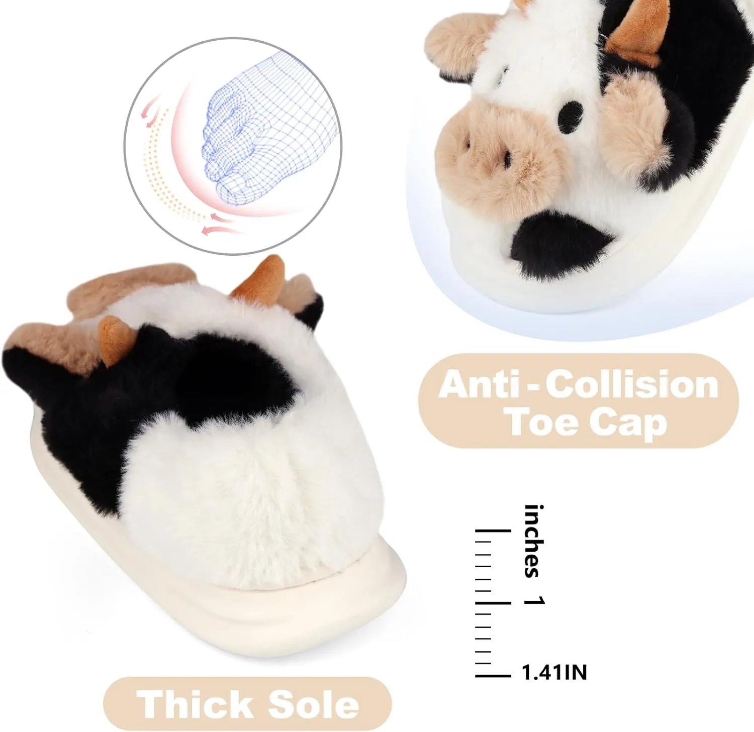 Kids Cow Slippers丨Toddler Boys Girls Animal Slippers丨Youth Fuzzy Slippers丨Comfy House Slippers Shoes丨Memory Foam丨Cute Cartoon丨Soft Non-slip
