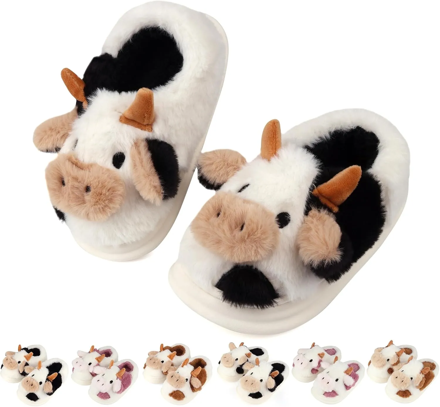 Kids Cow Slippers丨Toddler Boys Girls Animal Slippers丨Youth Fuzzy Slippers丨Comfy House Slippers Shoes丨Memory Foam丨Cute Cartoon丨Soft Non-slip