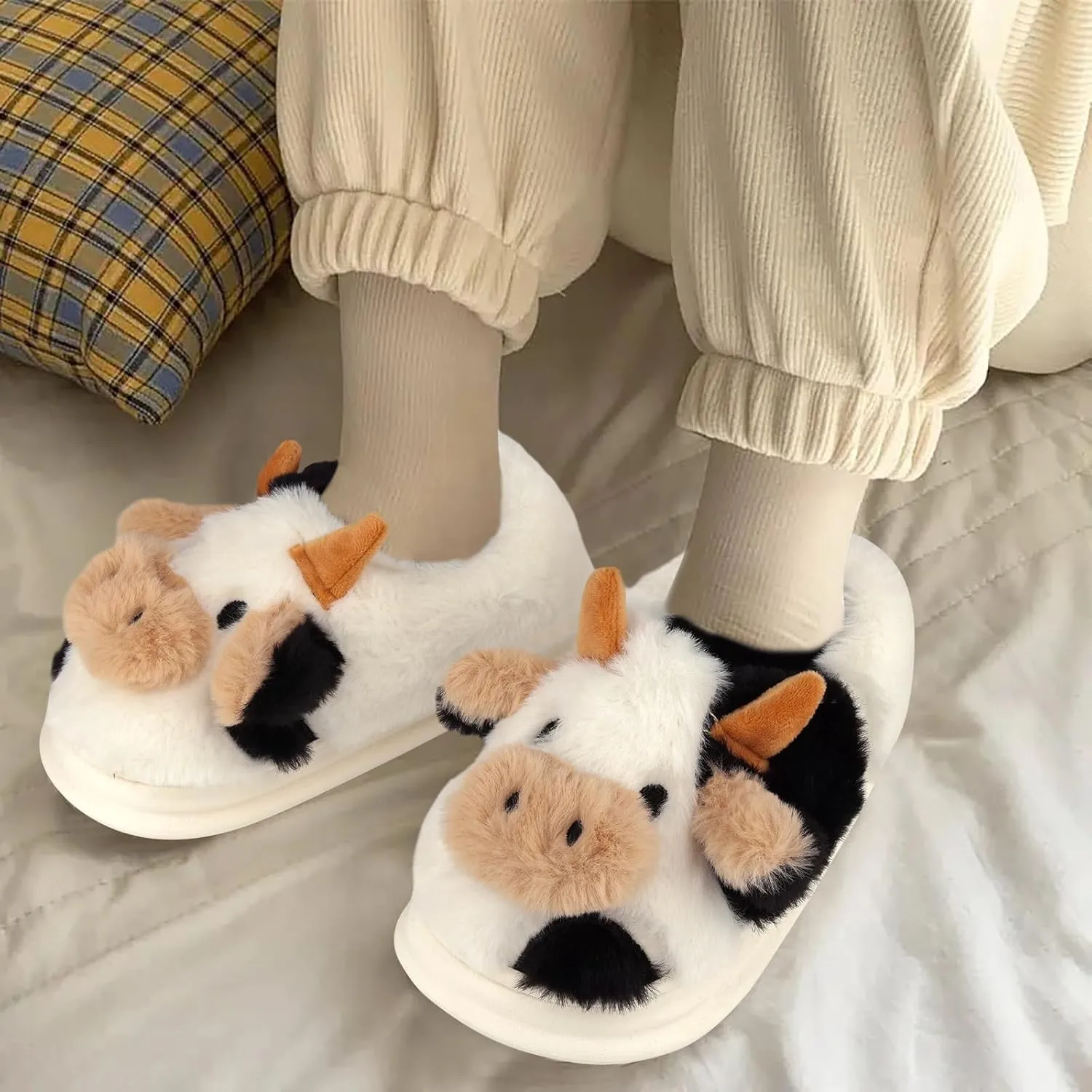 Kids Cow Slippers丨Toddler Boys Girls Animal Slippers丨Youth Fuzzy Slippers丨Comfy House Slippers Shoes丨Memory Foam丨Cute Cartoon丨Soft Non-slip