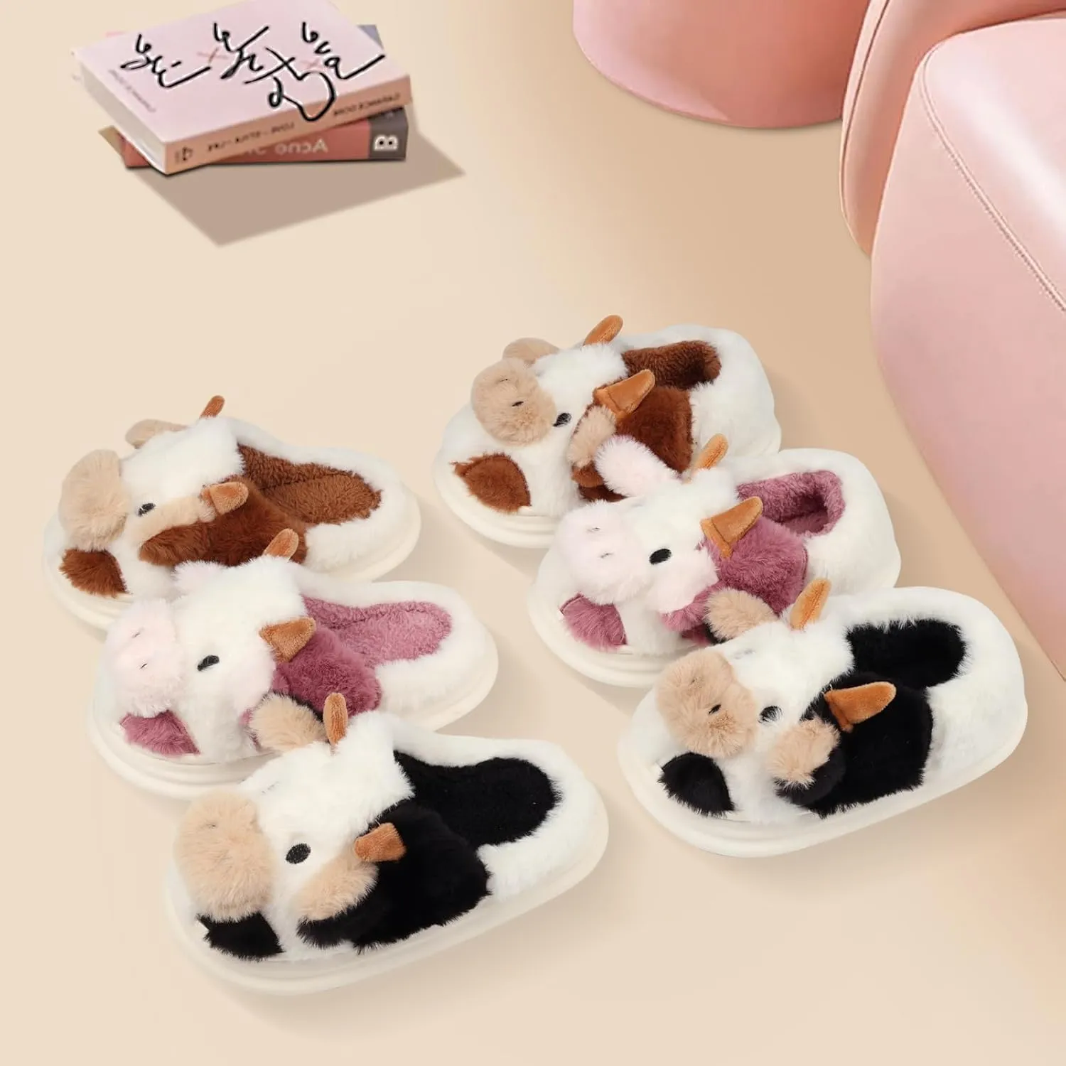 Kids Cow Slippers丨Toddler Boys Girls Animal Slippers丨Youth Fuzzy Slippers丨Comfy House Slippers Shoes丨Memory Foam丨Cute Cartoon丨Soft Non-slip