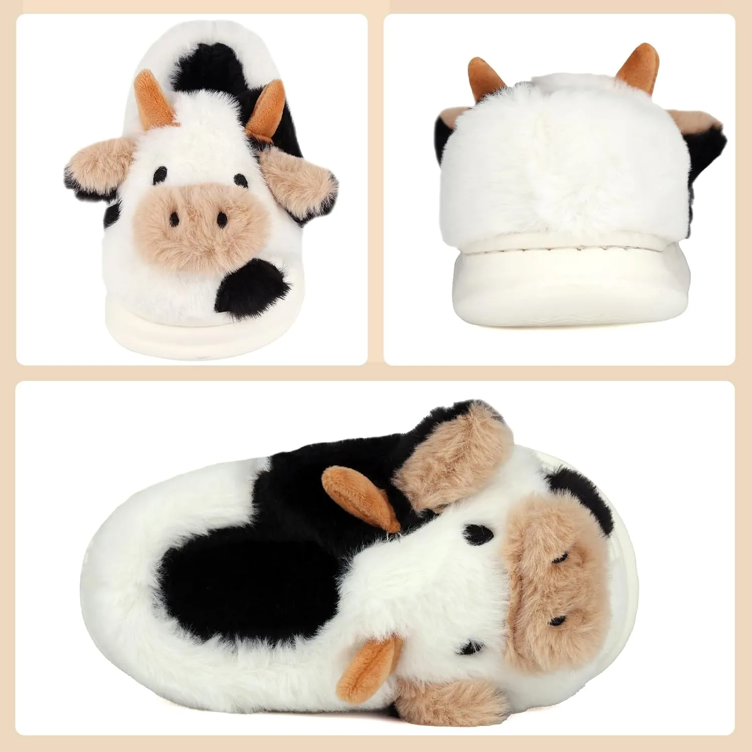 Kids Cow Slippers丨Toddler Boys Girls Animal Slippers丨Youth Fuzzy Slippers丨Comfy House Slippers Shoes丨Memory Foam丨Cute Cartoon丨Soft Non-slip
