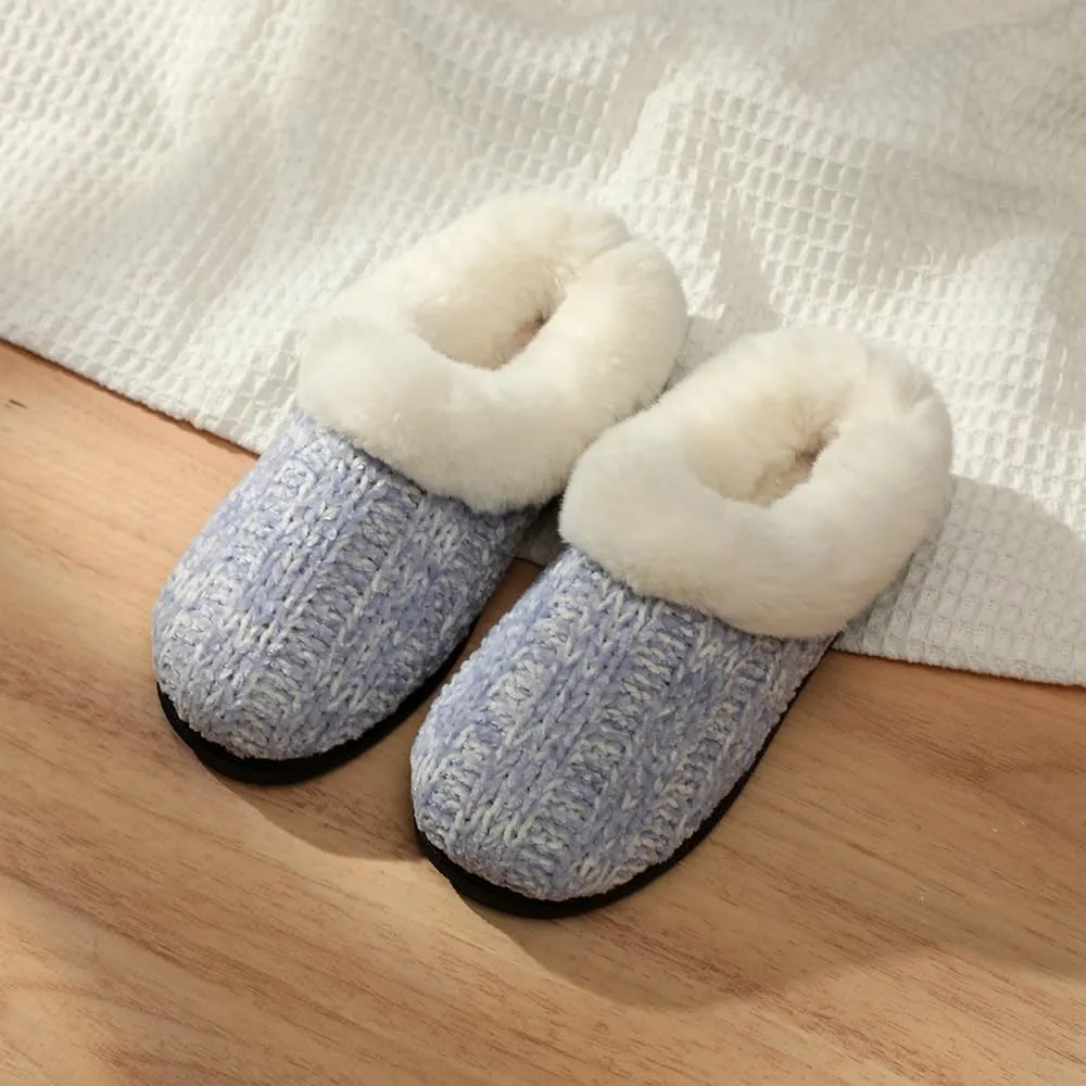 Kid's Girl Memory Foam Comfort Plush Fleece Lined House Slipper - Crochet Rabbit Hair Clog - Warm and Cozy