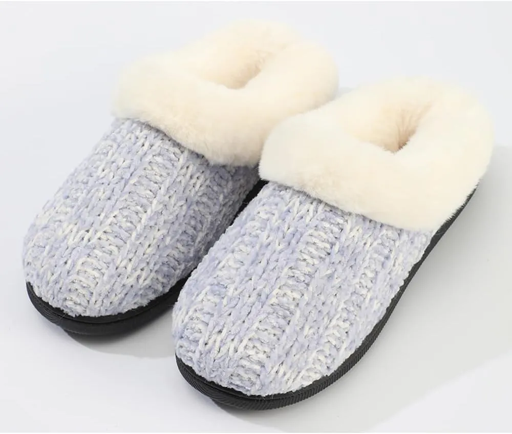 Kid's Girl Memory Foam Comfort Plush Fleece Lined House Slipper - Crochet Rabbit Hair Clog - Warm and Cozy