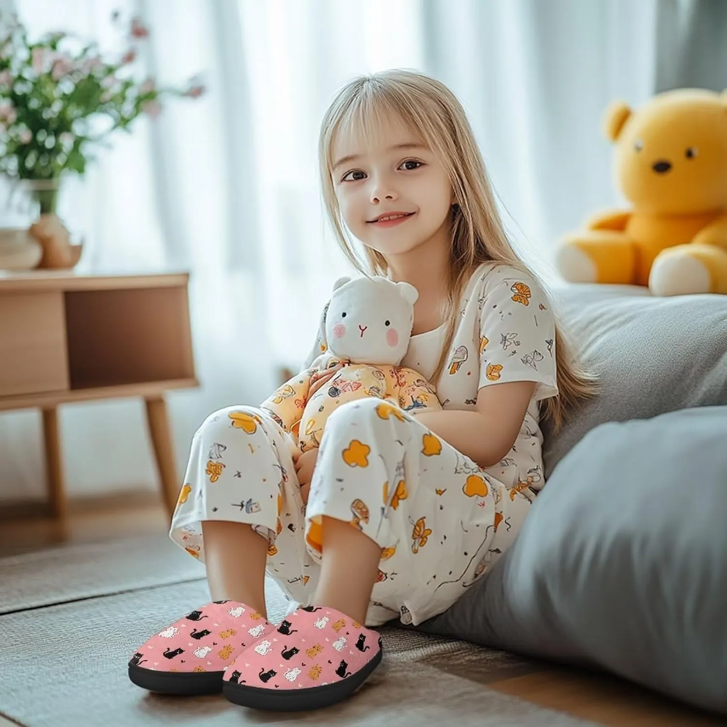Kids House Slippers Pink, Warm Soft Slippers Home Slippers for Girls Non Slip, Comfy Cozy Slippers Indoor