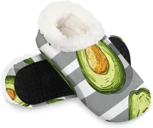 KOBLEN Fruits Avocado Stripes Slippers for Women House Shoes with Fleece Lining Wide Comfy Full Slippers Lightweight Cozy Loafer with Rubber Sole Unisex Slippers Adults for Indoor Outdoor