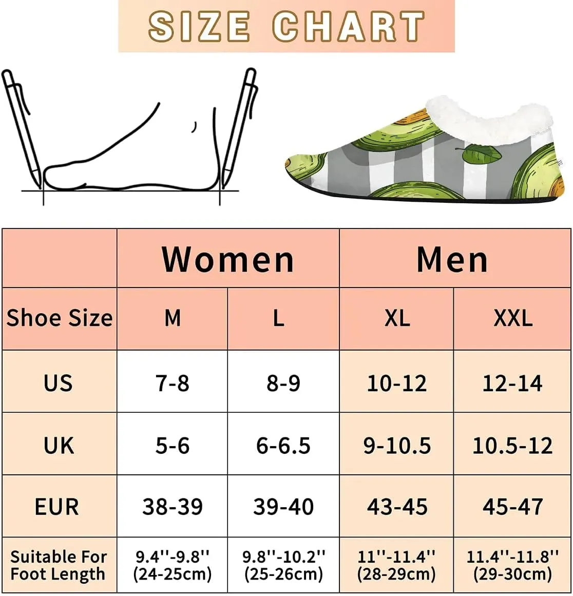 KOBLEN Fruits Avocado Stripes Slippers for Women House Shoes with Fleece Lining Wide Comfy Full Slippers Lightweight Cozy Loafer with Rubber Sole Unisex Slippers Adults for Indoor Outdoor