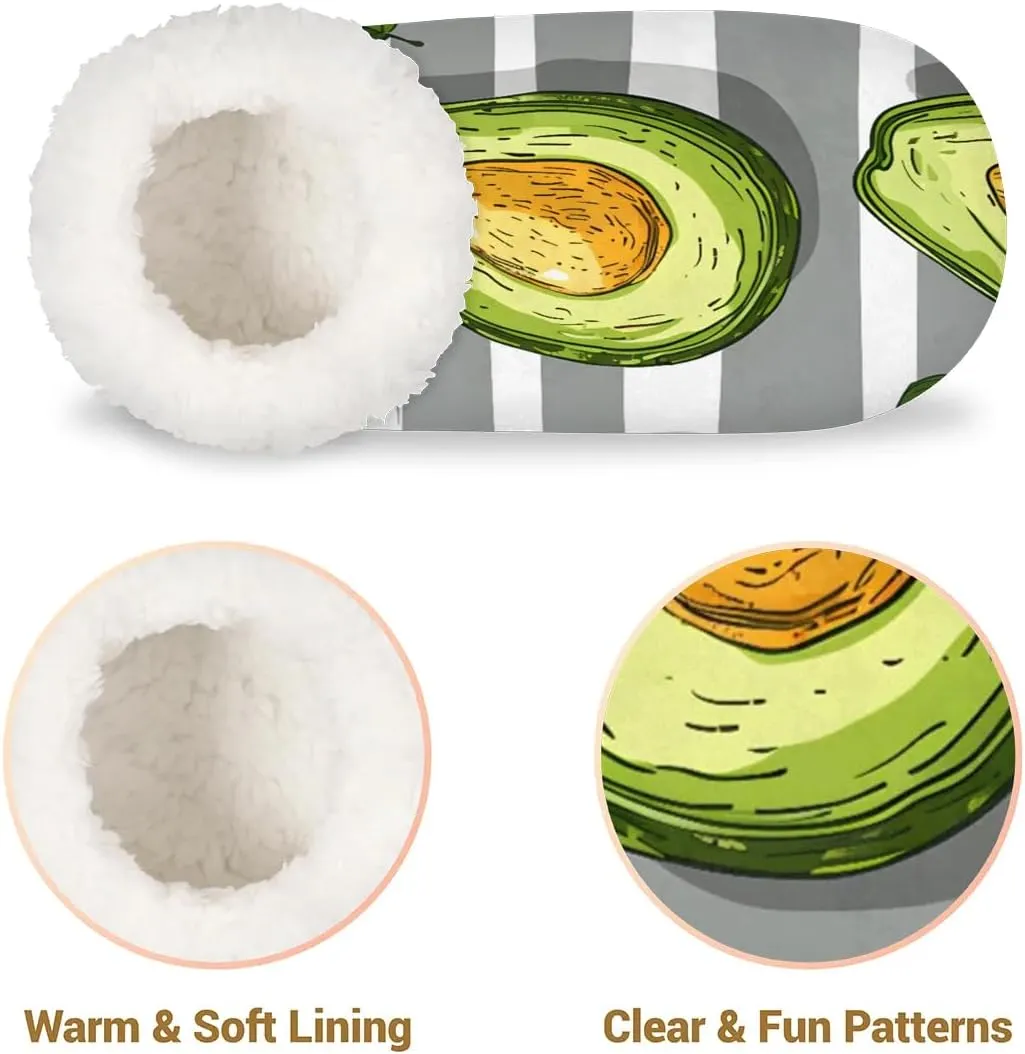 KOBLEN Fruits Avocado Stripes Slippers for Women House Shoes with Fleece Lining Wide Comfy Full Slippers Lightweight Cozy Loafer with Rubber Sole Unisex Slippers Adults for Indoor Outdoor