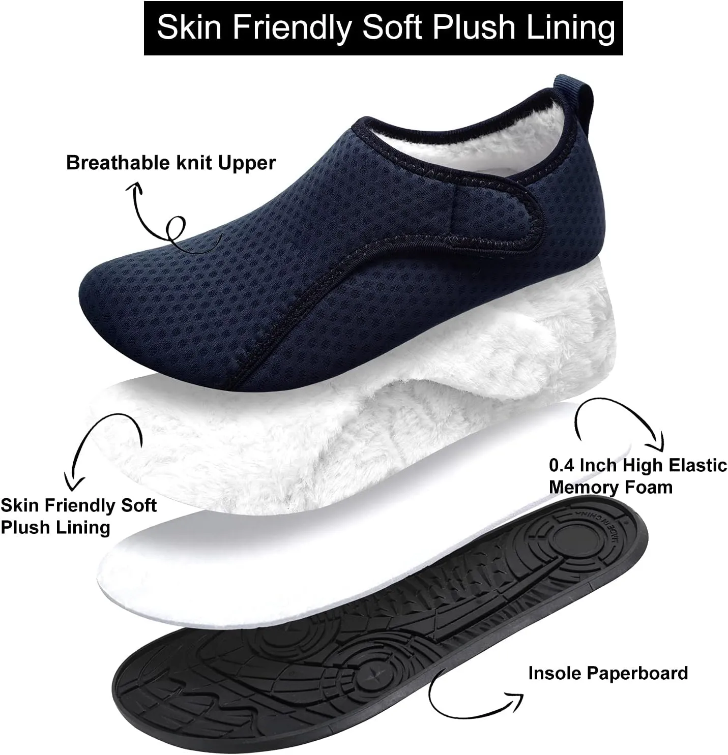 L-RUN Womens Mens House Slippers Indoor Home Shoes Warm Barefoot Slippers Outdoor House Shoes Anti-slip
