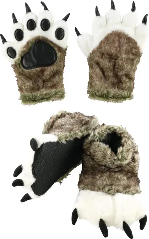 Lazy One Paw Mittens and Slippers Set, Cute Animal Accessories for Kids and Adults