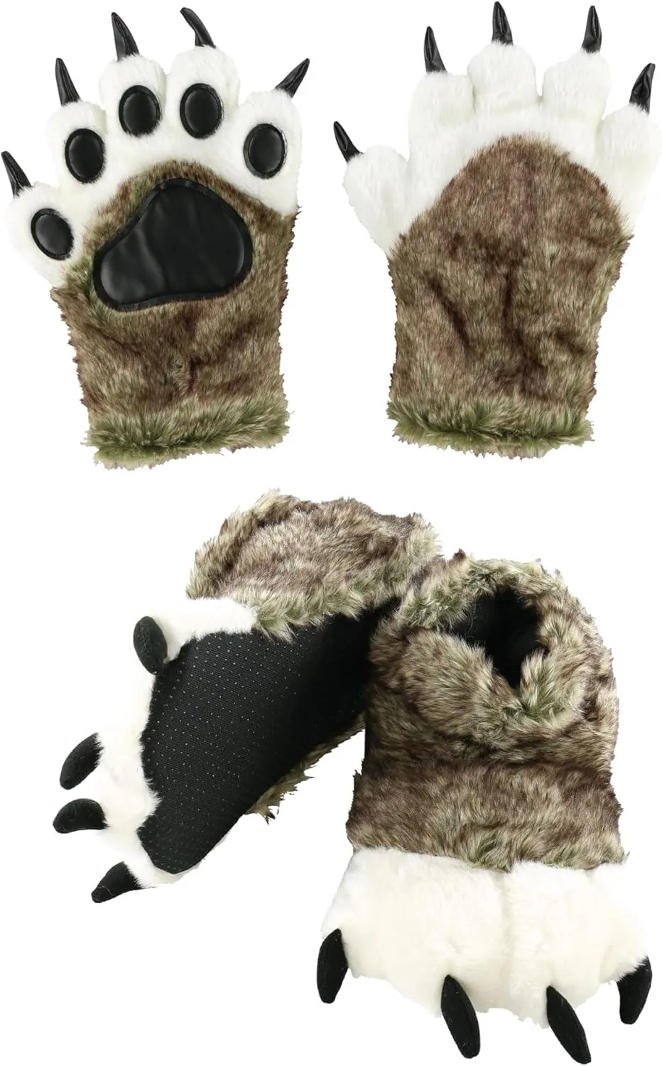 Lazy One Paw Mittens and Slippers Set, Cute Animal Accessories for Kids and Adults