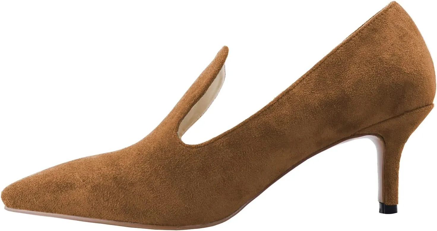 LEMUTISME Women's Stylish Pointed Toe 2 Inches Comfort Slip On Low Kitten Heel Dress Loafer Pumps for Work Office Business