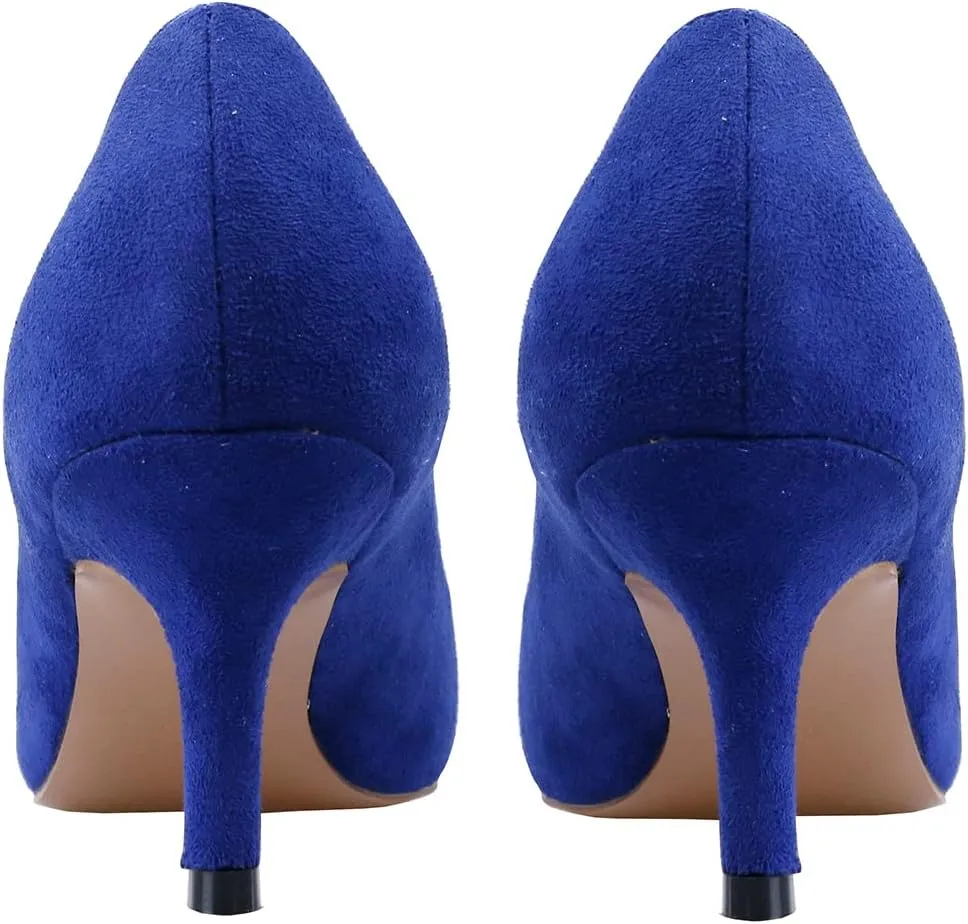 LEMUTISME Women's Stylish Pointed Toe 2 Inches Comfort Slip On Low Kitten Heel Dress Loafer Pumps for Work Office Business