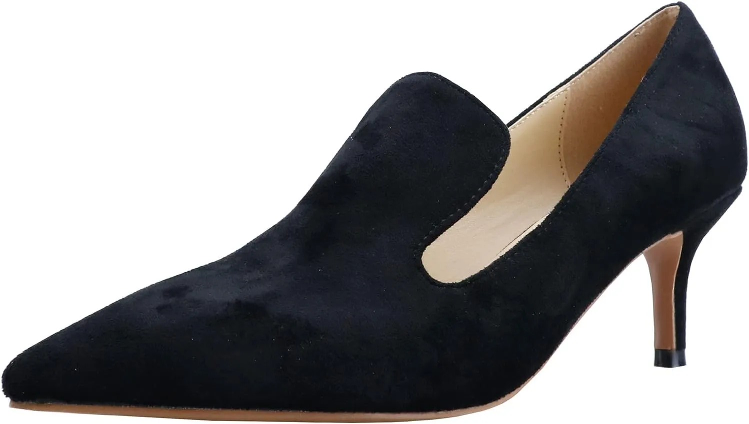 LEMUTISME Women's Stylish Pointed Toe 2 Inches Comfort Slip On Low Kitten Heel Dress Loafer Pumps for Work Office Business