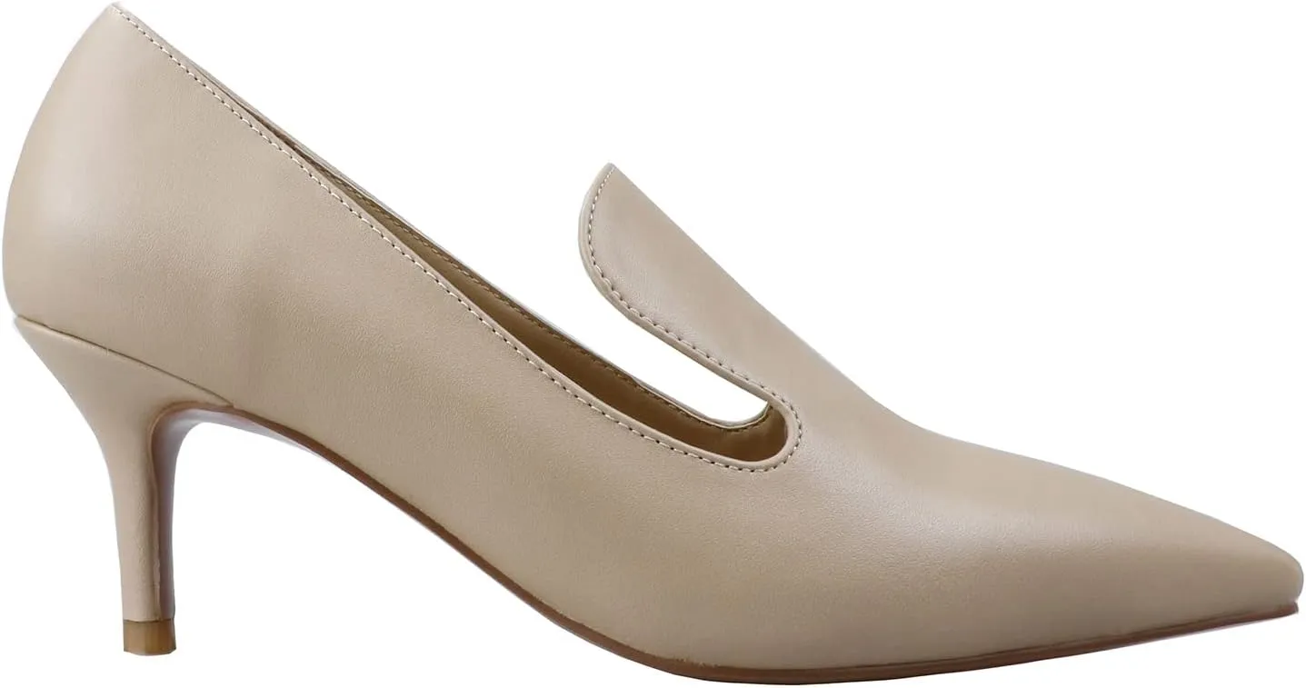 LEMUTISME Women's Stylish Pointed Toe 2 Inches Comfort Slip On Low Kitten Heel Dress Loafer Pumps for Work Office Business