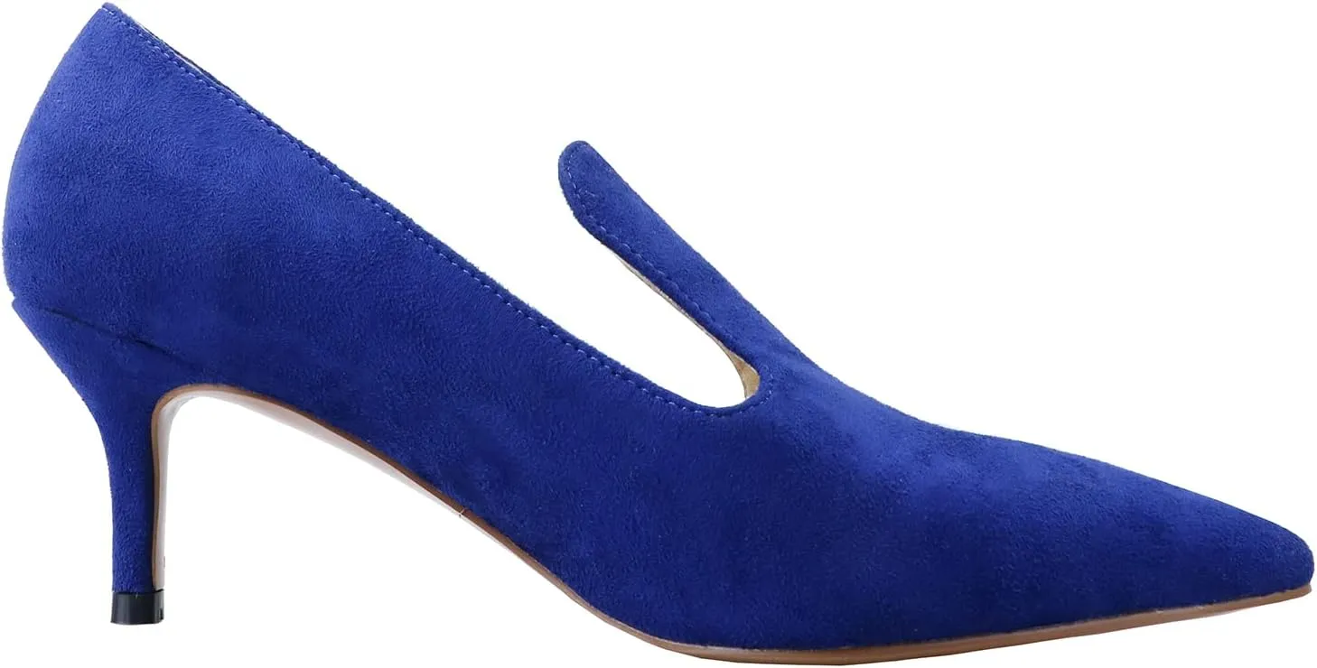 LEMUTISME Women's Stylish Pointed Toe 2 Inches Comfort Slip On Low Kitten Heel Dress Loafer Pumps for Work Office Business