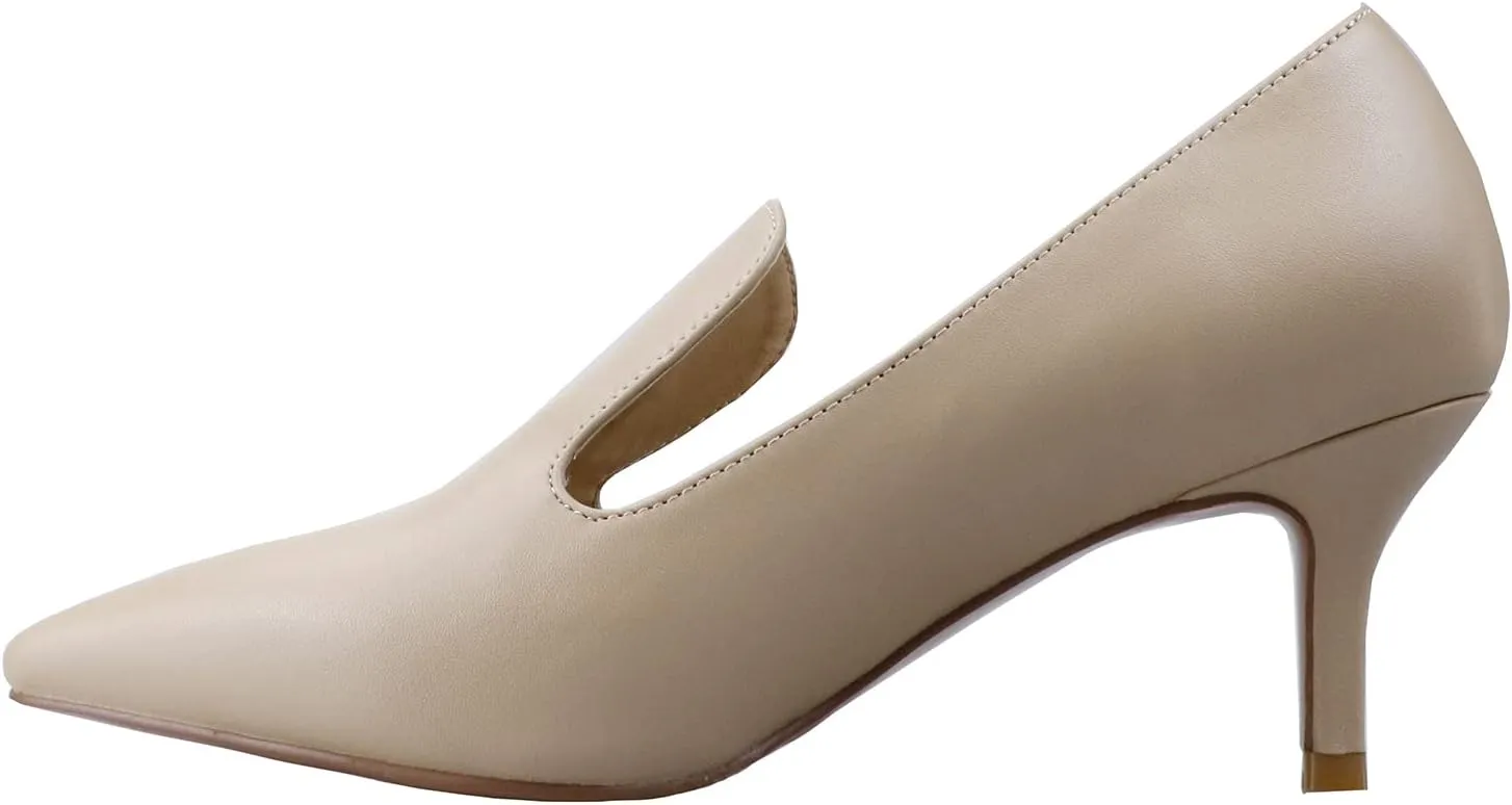LEMUTISME Women's Stylish Pointed Toe 2 Inches Comfort Slip On Low Kitten Heel Dress Loafer Pumps for Work Office Business